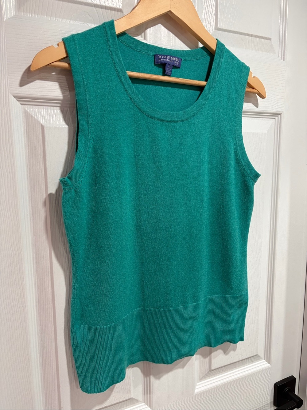 2/$25 Vivienne Tam Knit Turquoise Scoop Neck Sleeveless Tank Top Medium - Picture 2 of 8